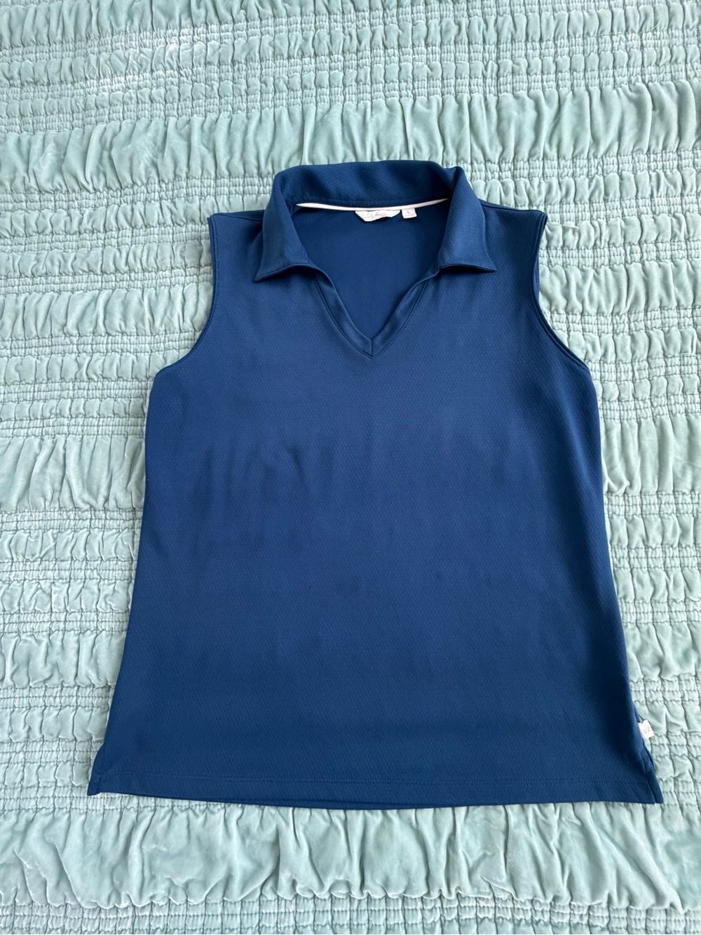 Lady Hagen Navy Sleeveless V-Neck Polo Tank-Large